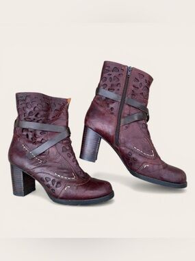 Everybody by BZ Moda Women’s Burgundy Leather Cutout Ankle Boots EU 38.5 US 8.5